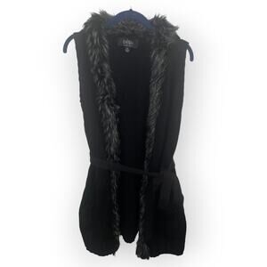 Dash by Kardashian Faux fur trimmed belted sweater black vest SzM EUC